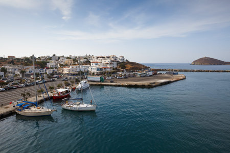 Boats in the port of Gavrio on Andros island.のeditorial素材