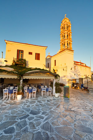 Restaurant in the centre of the old town of Tinos.のeditorial素材