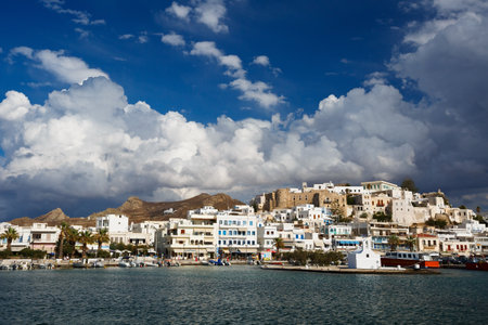 View of the Naxos town and its harbour.のeditorial素材