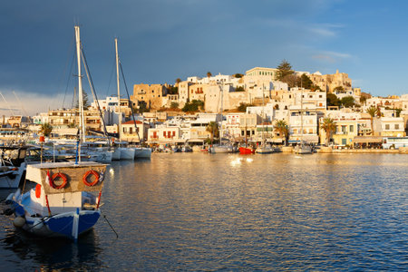 View of the Naxos town and its harbour.のeditorial素材