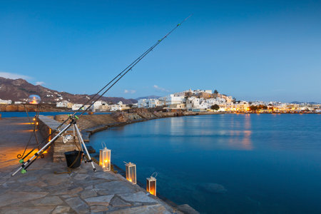 View of the Naxos town over the sea.のeditorial素材