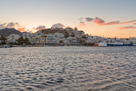 View of the Naxos town and its harbour.のeditorial素材