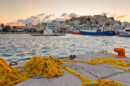 View of the Naxos town and its harbour.のeditorial素材