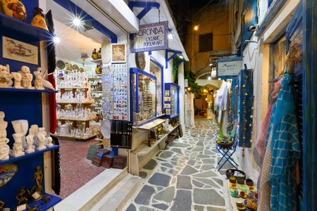 Shops in the old town of Naxos.のeditorial素材