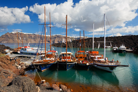 View of Santorini island from Nea Kameni island, Greece.のeditorial素材