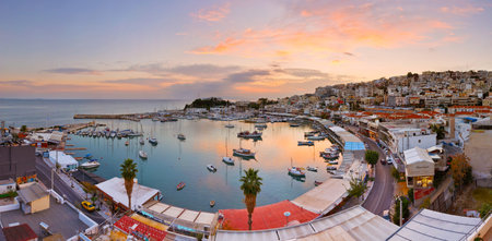 Evening view of Mikrolimano marina in Athens, Greece.のeditorial素材