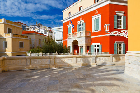 Buildings in the center of Ermoupoli town on Syros island.の写真素材