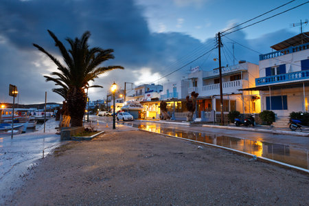Seafront of Livadi village as seen from the beach.のeditorial素材