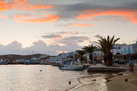 Seafront of Livadi village as seen from the beach.のeditorial素材