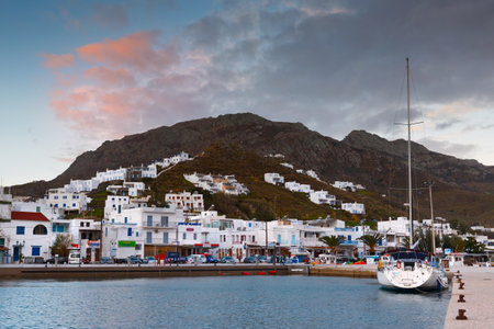 Port of Livadi village on Serifos island.のeditorial素材