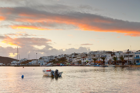 Seafront of Livadi village as seen from the beach.のeditorial素材