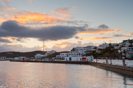 Port of Livadi village on Serifos island.のeditorial素材