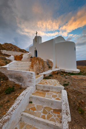 Church in Chora village on Anafi island.の写真素材
