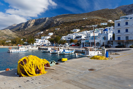 Aegiali village as seen from the port, Amorgos island.のeditorial素材