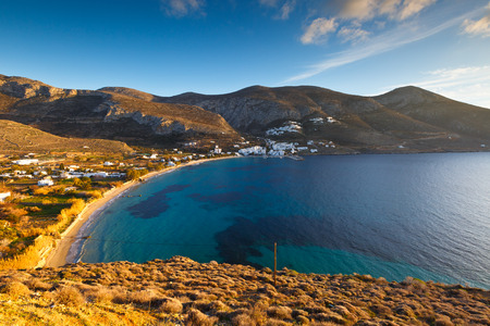 View of the Aegiali village over the sea, Amorgos island.の写真素材