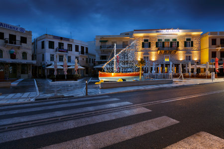 Streer of Ermoupoli town on Syros island in Greece.のeditorial素材