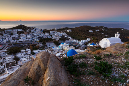 Morning view of Chora on Ios island, Greece.のeditorial素材