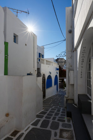 Street in Chora village on Ios island, Greece.のeditorial素材