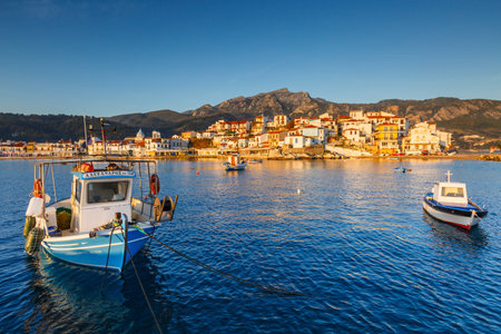 Harbour of picturesque Kokkari village on Samos island, Greece.のeditorial素材