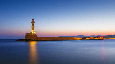 Old Venetian harbor of Chania town on Crete island, Greece.の写真素材
