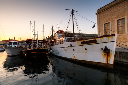 Old Venetian harbor of Chania town on Crete island, Greece.のeditorial素材