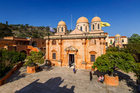 Church in a monastery in Chania region on Crete island, Greece.のeditorial素材