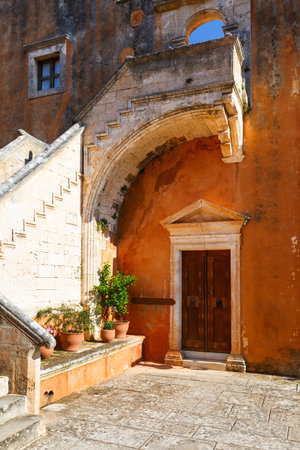 Detail of a church in a monastery in Chania region on Crete island, Greece.のeditorial素材