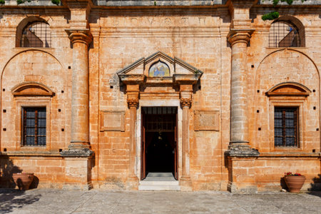 Detail of a church in a monastery in Chania region on Crete island, Greece.のeditorial素材