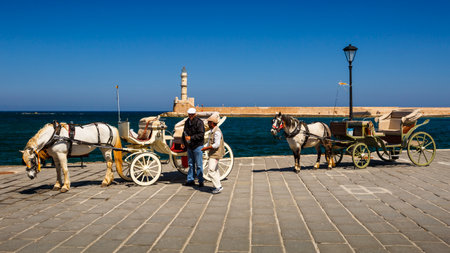 Carriages in th old town of Chania, Greece.のeditorial素材
