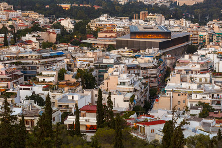 Acropolis museum and view of the city of Athens, Greece.のeditorial素材