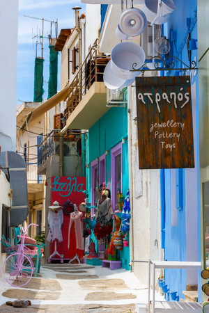 Shops in Korissia village on Kea island in Greece.のeditorial素材