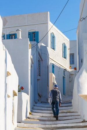 Street with typical Cycladic architecture in Artemonas village on Sifnos island in Greece.のeditorial素材