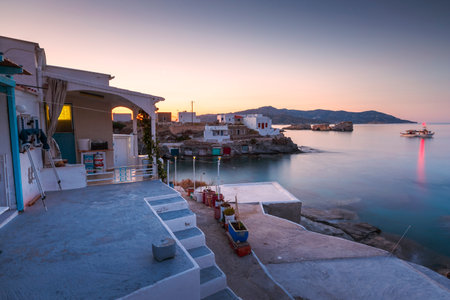 Boat houses in fishing village of Goupa on Kimolos island in Greece.のeditorial素材