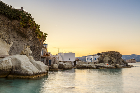 Boat houses in fishing village of Goupa on Kimolos island in Greece.の写真素材