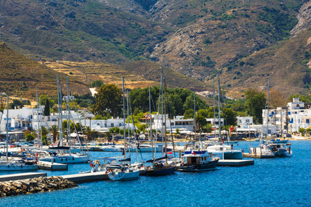 View of Livadi village and its harbour on Serifos island.のeditorial素材