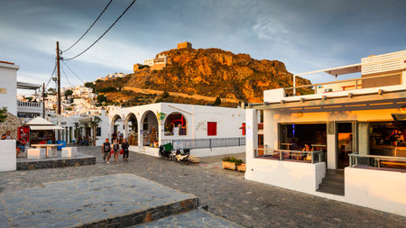 Main square in Chora village on Skyros island, Greece.のeditorial素材