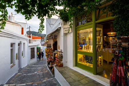 Main street in Chora village on Skyros island, Greece.のeditorial素材