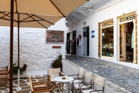Main street in Chora village on Skyros island, Greece.のeditorial素材