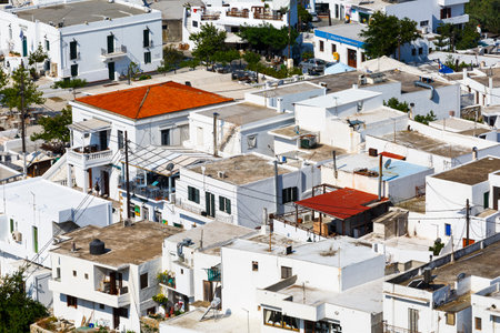 View of Chora village from the hill above, Skyros island, Greece.のeditorial素材