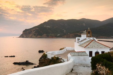 Church in the old town of Skopelos, Greece.の写真素材