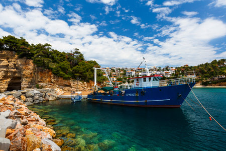 Harbour in Patitiri village on Alonissos island in Greece.のeditorial素材
