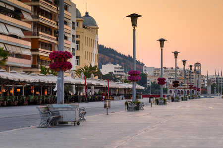Building of the university at the seafront of Volos city as seen early in the morning.のeditorial素材