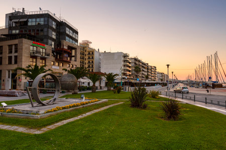 Buildings at the seafront of Volos city as seen early in the morning.のeditorial素材