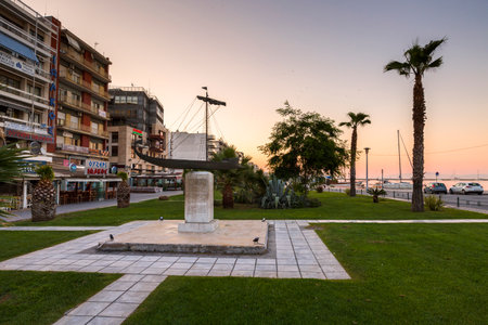 Buildings at the seafront of Volos city as seen early in the morning.のeditorial素材