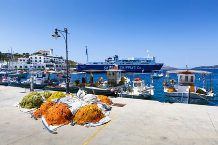 Boats in the port of Linaria, the main port of Skyros island, Greece.のeditorial素材