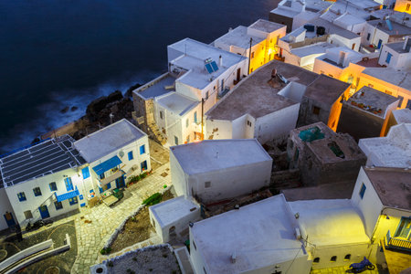 Early morning view of Mandraki village from the monastery, Greece.のeditorial素材