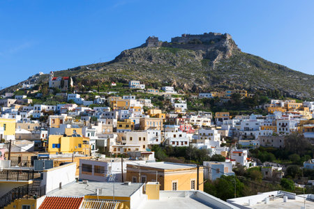 Castle above Agia Marina village on Leros island in Greece.のeditorial素材