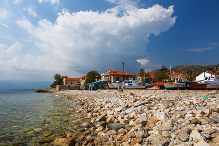 Beach in Pythagorio town on Samos island, Greece.のeditorial素材