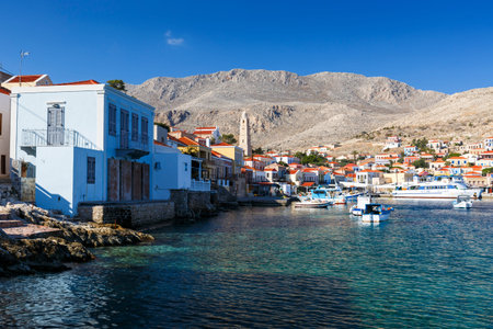 View of the village on Halki island in Greece.のeditorial素材