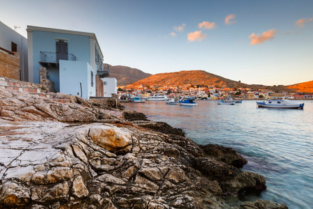 View of the village on Halki island in Greece.のeditorial素材